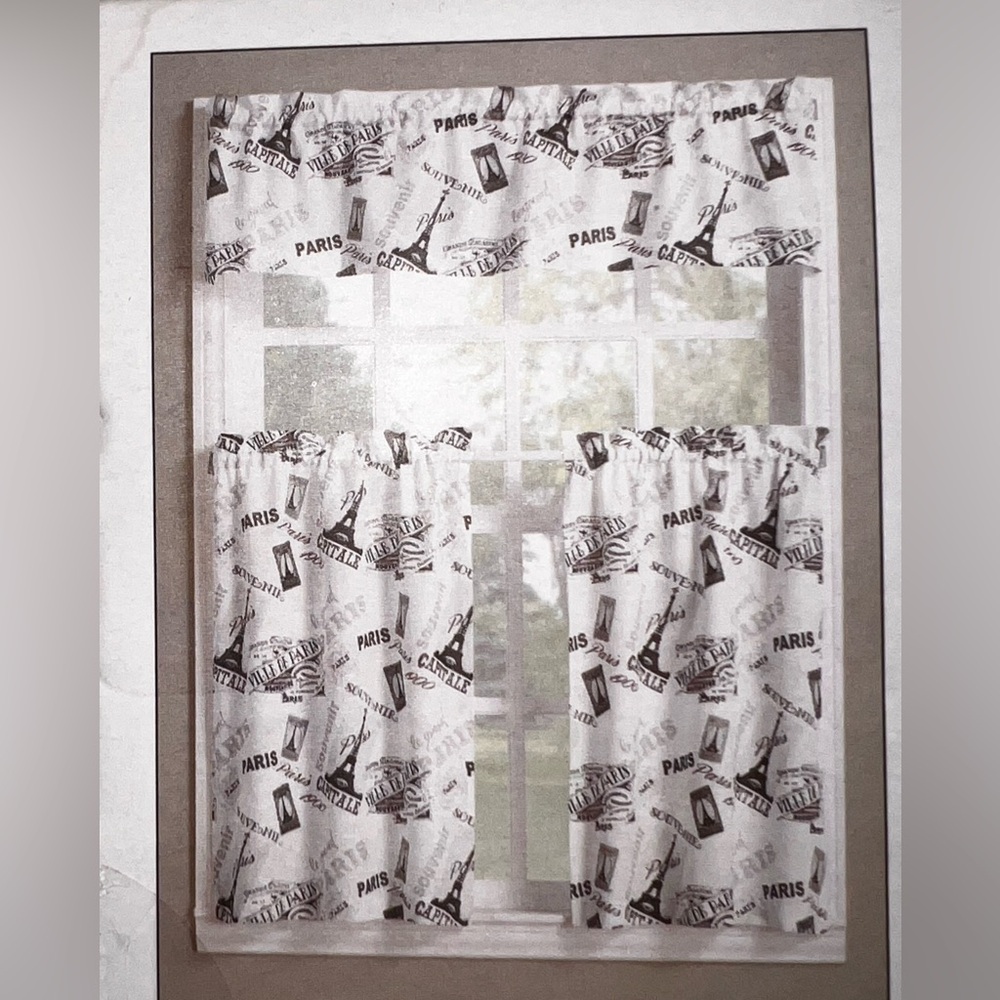 LICHTENBERG PARIS TOP OF THE WINDOW TIERS 3 PIECE SET - VALANCE & TIER WHITE BLK